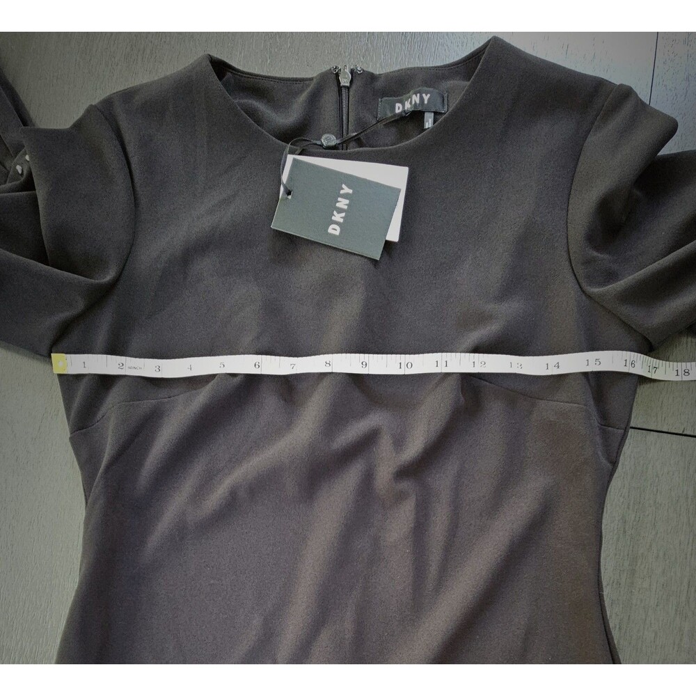 DKNY Black  Sheath Dress Size 8 Studded Bell Sleeve Classic Minimalist Career - Picture 8 of 10